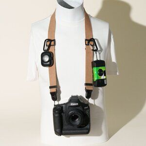 Dual Adjustable Tan Khaki Camera Strap  w/ Peak Design Anchors & D-Rings